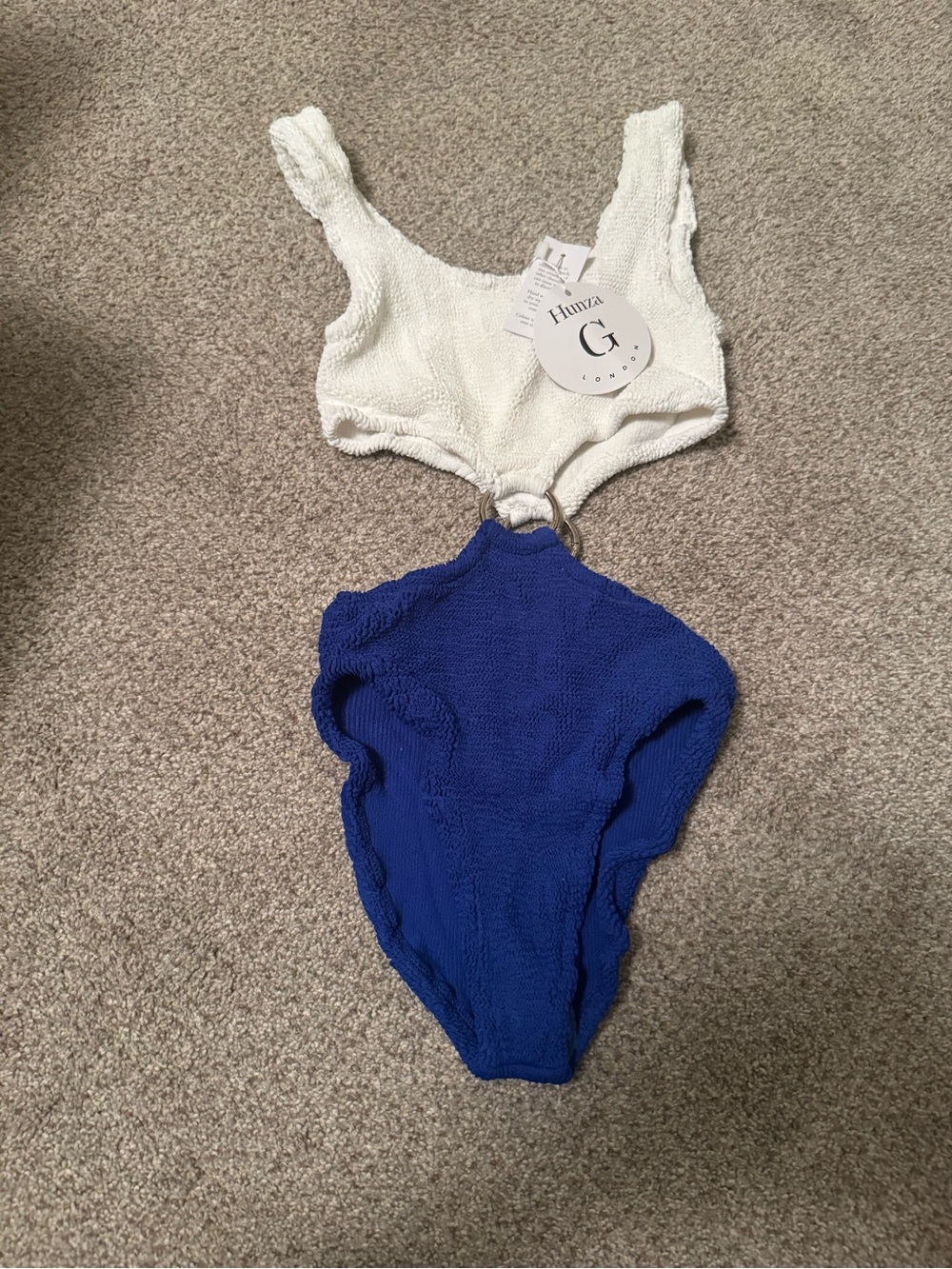 Hunza G Pretty Woman Cutout Two-Tone Seersucker Swimsuit